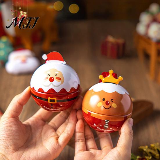 Metal Small Trinket Storage Christmas Round Tin Ball Ornament, Cute Santa Reindeer Penguin Hanging Decoration, Tree Decoration Set Fillable Candy Gift