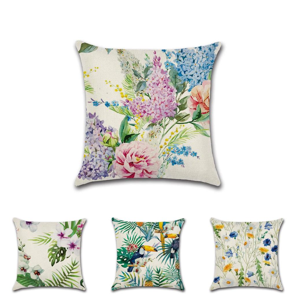 Classic 18'' Green Tropical Plant Cotton Linen Cushion Cover For Stylish Living