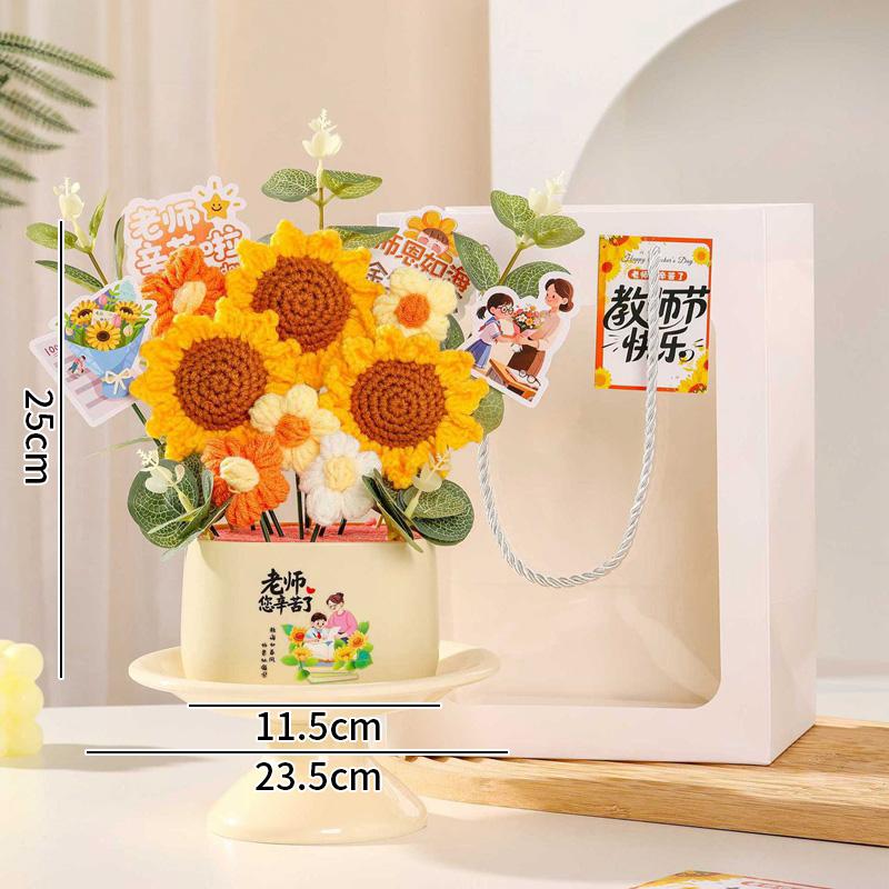 Finished Crochet Sunflowers Potted Graduation Gift Cute Knitting Flowers Handwoven Plant Crochet Flowers Teacher Day Gifts