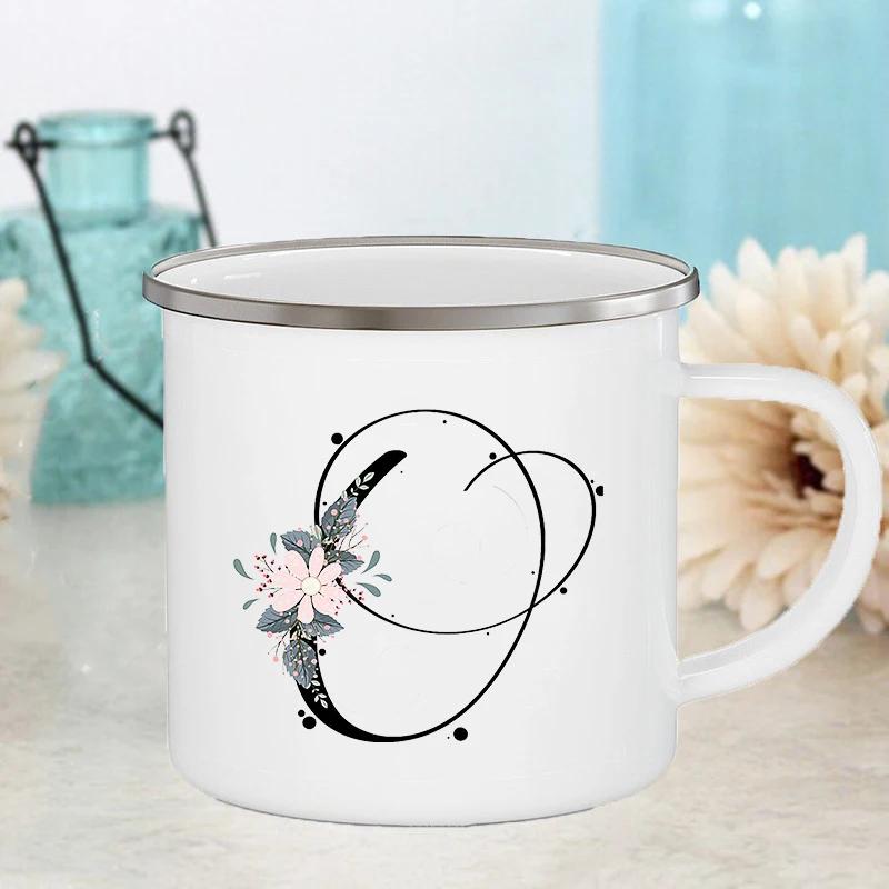 Letter Flower Mugs Wedding Creative Coffee Wine Cups Drinks Dessert Milk Juice Cup Enamel Mugs Handle Drinkware Bridesmaid Gifts