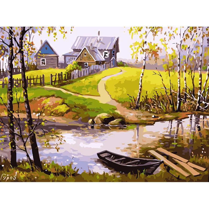 buy quiet village path print by number diy acrylic oil painting canvas handmade art decor wall picture at affordable prices free shipping real reviews with photos joom