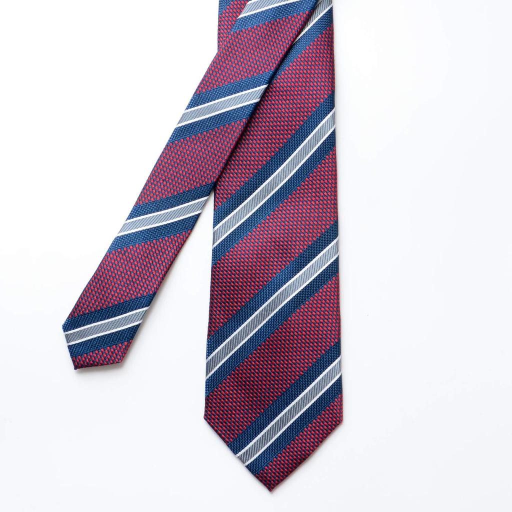 [Michiko London] Brand Necktie, 100% Silk, Jacquard Weave, Stripe (Pattern A: Wine)