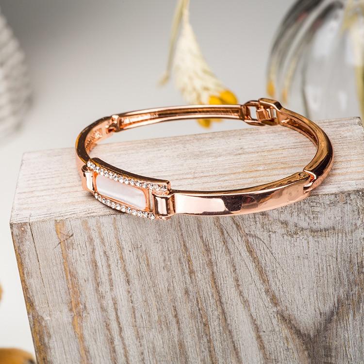 Basic Minimalist Modish Stylish With Rhinestone Bracelets Rose Gold Tone Open Wrist Bracelet Girlfriend Birthday Giveaway Gift Idea Non FadingSimple