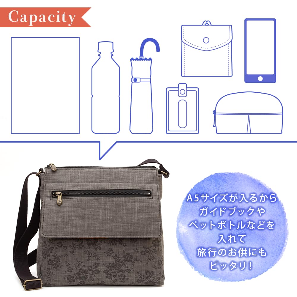 [creare Kiki] Damen Umhängetasche, Crossbody, Leicht, Hergestellt in Japan, Japanischer Stil, Yamaboshi Design, Mehrere Taschen, Geburtstagsgeschenk für Mama