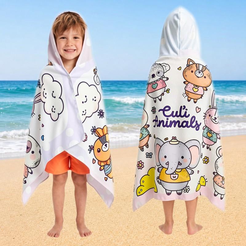 Kids Dinosaur Print Hooded Beach Towel Quick Dry Microfiber Bath Cape Pool Shower Sandproof