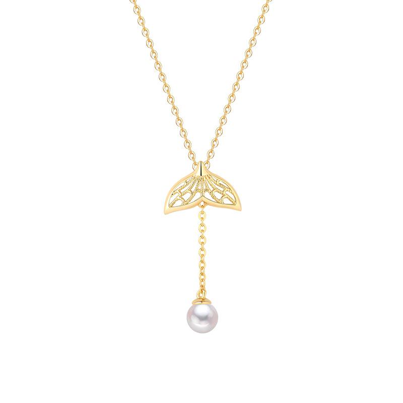 Sterling Silver Fishtail Necklace with Freshwater Pearl Clavicle Chain - Niche Design S925 Silver