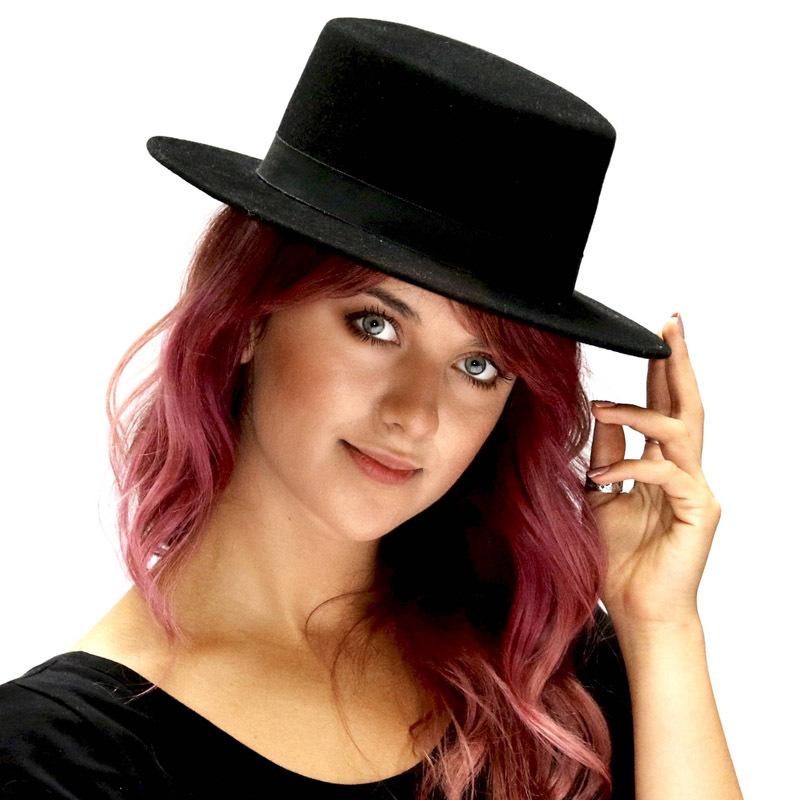 British Style Imitation Woolen Flat Top Top Hat Retro Felt Jazz Hat Versatile Clothing Hat LM-