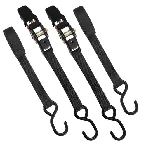 Ratchet Lashing Belts, 5m Long, 2.6cm Wide, Set of 2, Breaking Load Capacity: Approx. 800kg, Ratchet Type, for Moving and Transporting, Black