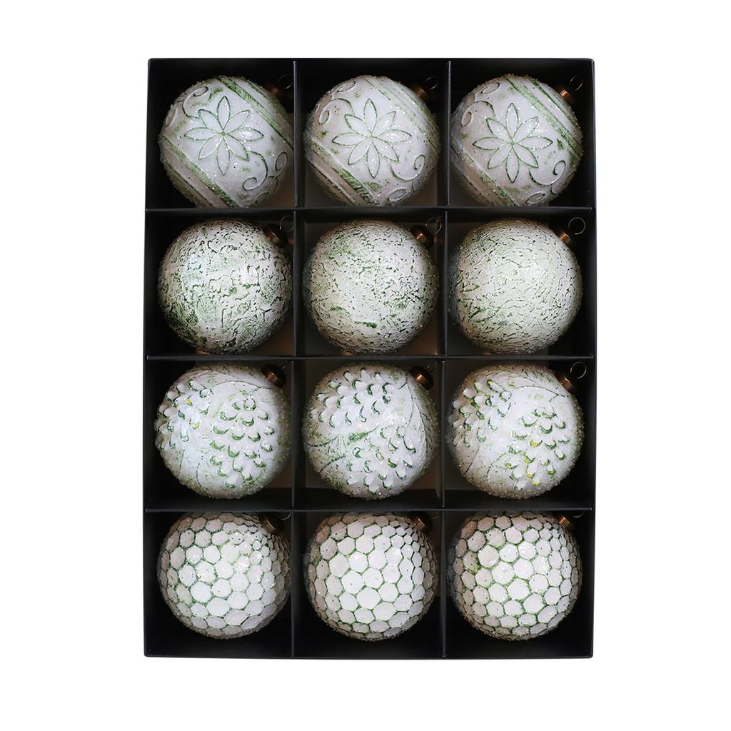 8CM Antique Christmas Ball Ornaments 12pcs, Christmas Tree Pendants Retro Christmas Ball Decorations Window Hanging Pendants