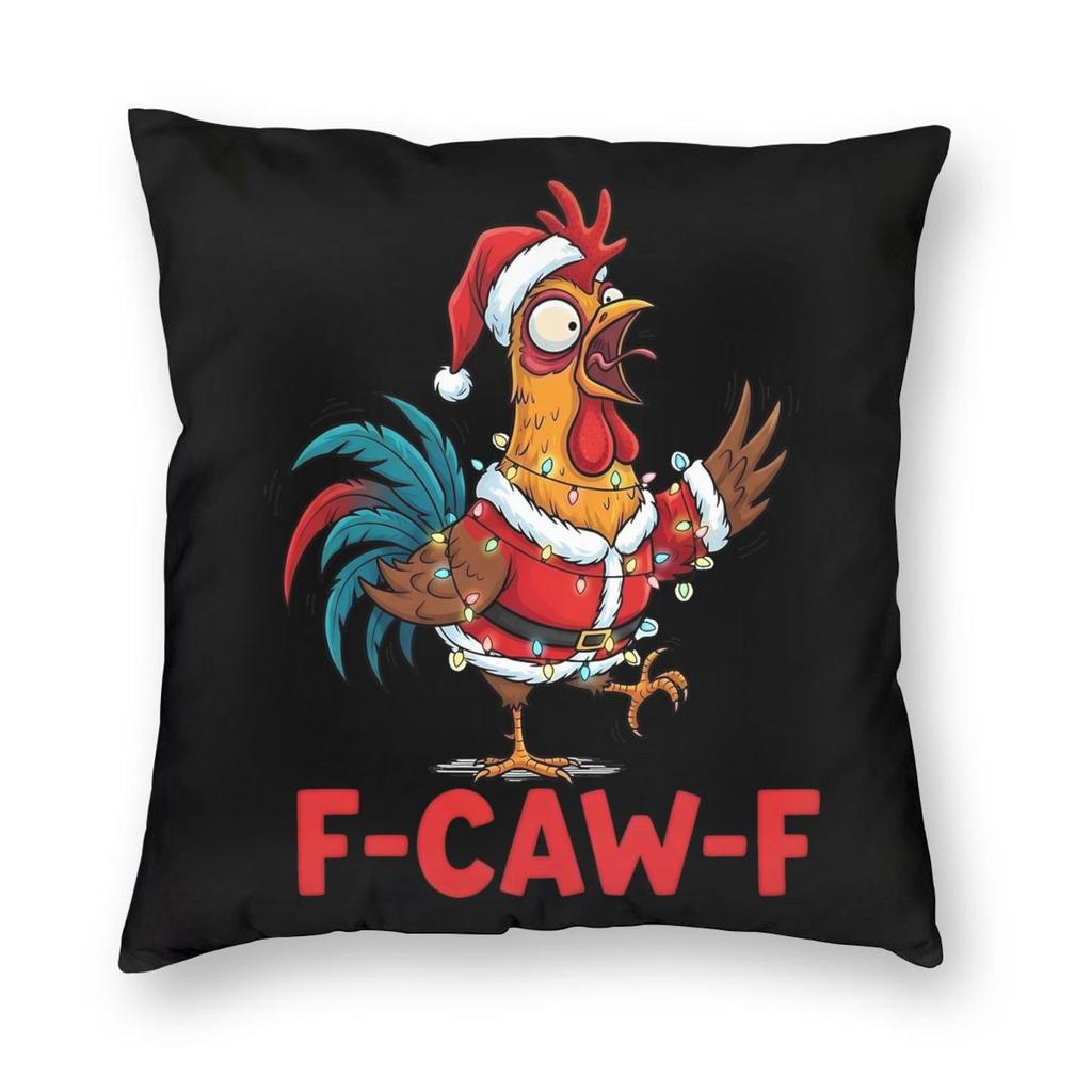 Christmas F-Caw-F Chicken Pillowcase Printed Polyester Cushion Cover Decorations Throw Pillow Case Cover Home Square 18''