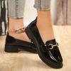 2024 Spring/Autumn Women’s Leather Shoes British Style Metal Chain Black Mary Jane Low Heels Ladies Casual Loafers Plus Size 43