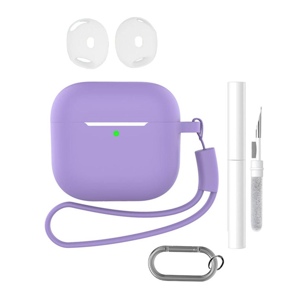 For AirPods 4 Earphone Silicone Case Set with Anti-Lost Keychain, Strap, Ear Tips, Cleaning Pen
