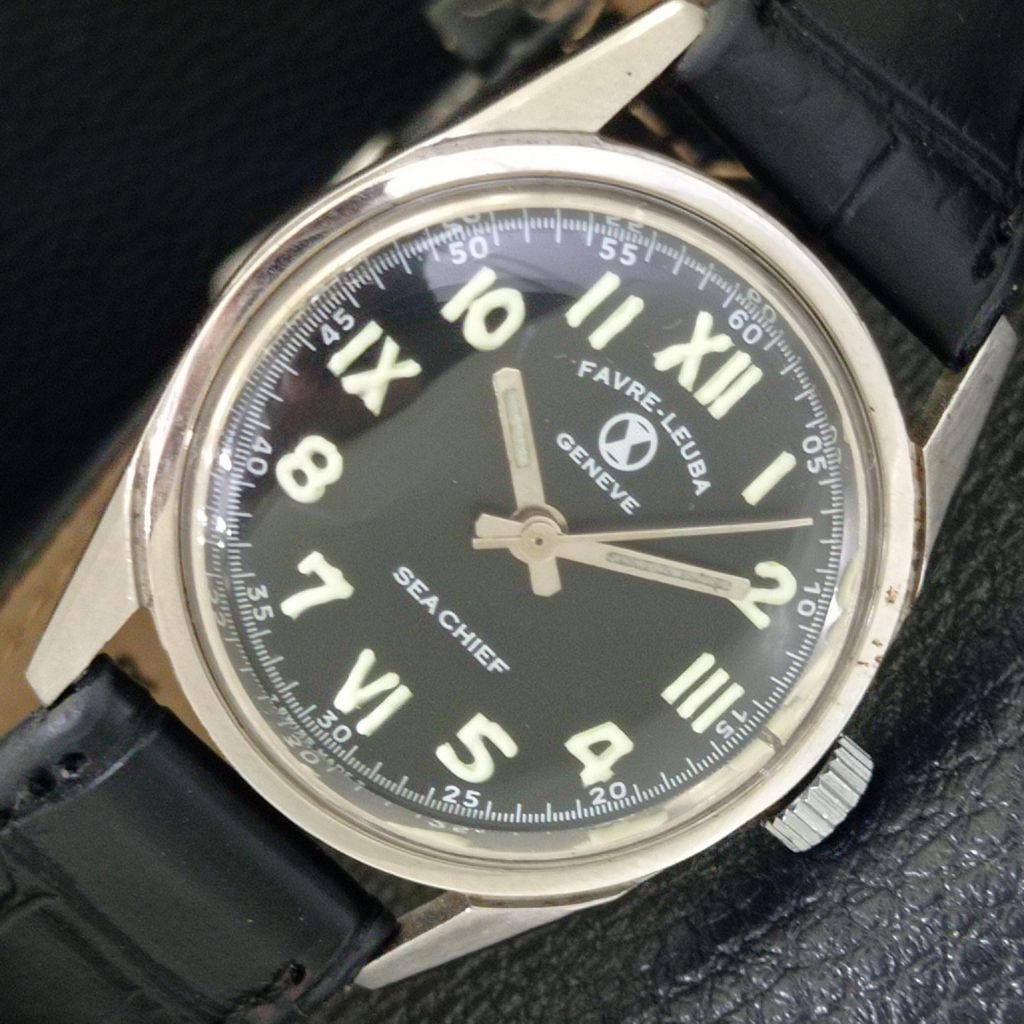 

FAVRE LEUBA SEA CHIEF ВИНТАЖНЫЕ 102 МЕХАНИЧЕСКИЕ ШВЕЙЦАРСКИЕ МУЖСКИЕ ЧЕРНЫЕ ЧАСЫ a703732-1 R213e-a703732