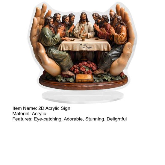Christian Christmas Decor 2D Last Supper Acrylic Sign with Base Religious Christmas Ornaments for Desk Shelf Mantel Windowsill Table Home Holiday