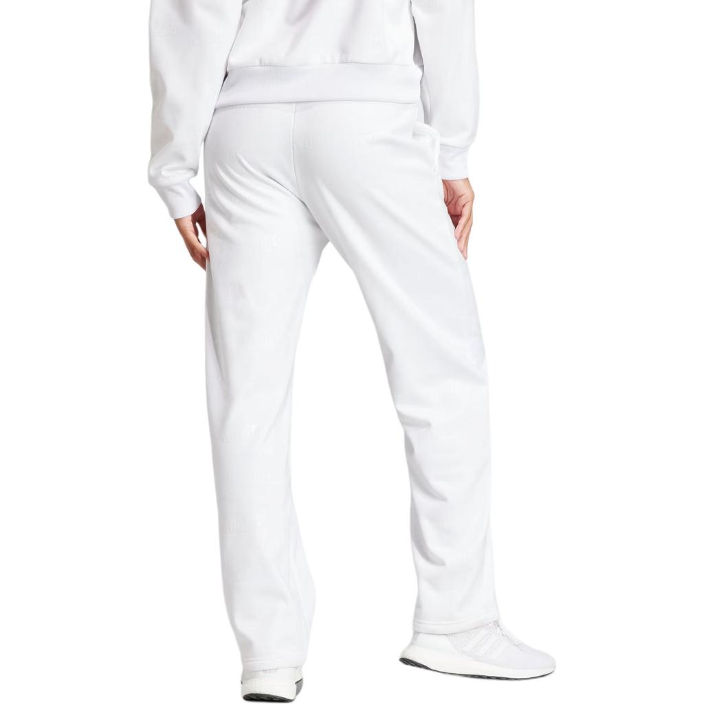 New Adidas Embossed Monogram Fleece Pants Knitted Sports Pants Women's White IJ9627