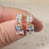 Golden Plated Copper Earrings with Clear Square Zirconia for Women Jewelry