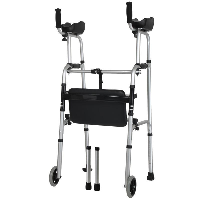 Aluminum Alloy Rollator Walker with Wheels, Seat, and Arm Support – Four-Legged Mobility Aid.