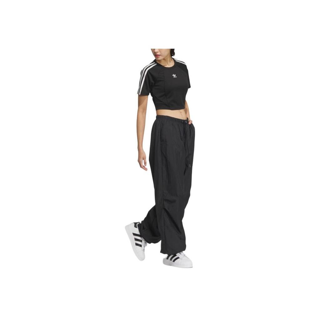Adidas Originals Baby Tee Soft Comfortable Short Sports Round Neck Short Sleeve Raglan T-Shirt Women Tops Black JD3284