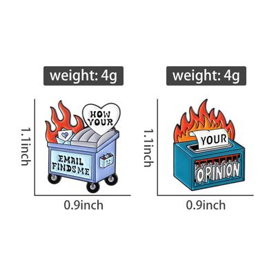 Fire Your Opinion Enamel Pins Fire Garbage Can How Your Email Find Me Brooch Lapel Badges Cartoon Jewelry Gift for Kids Friends