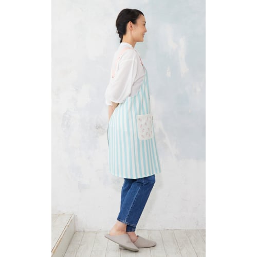 Atelier Momo & Momo YOSISTAMP Yoshi Stamp Rabbit and Bear Apron, H-Shaped, Striped Pattern, Green, Women's, Sizes M-L, YA44008-52