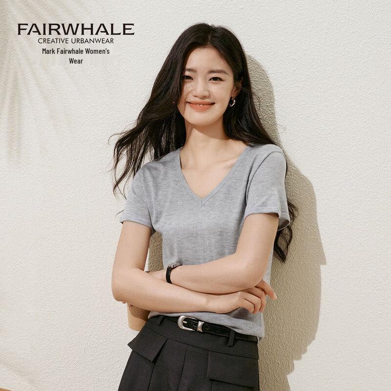Mark Fairwhale Women's Mercerized Wool V-Neck Short Sleeve Knit Top