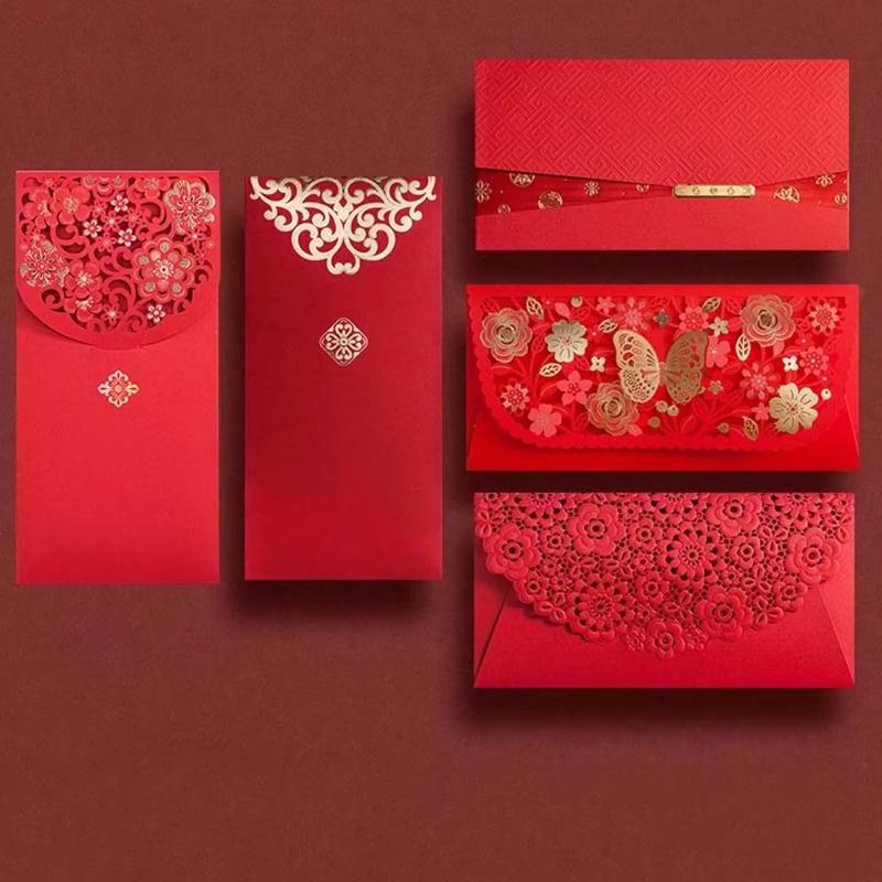 1PC Lucky Money Bag Rectangular Laser Engraving New Year Red Envelopes Marriage Hollow Embossed 3D
