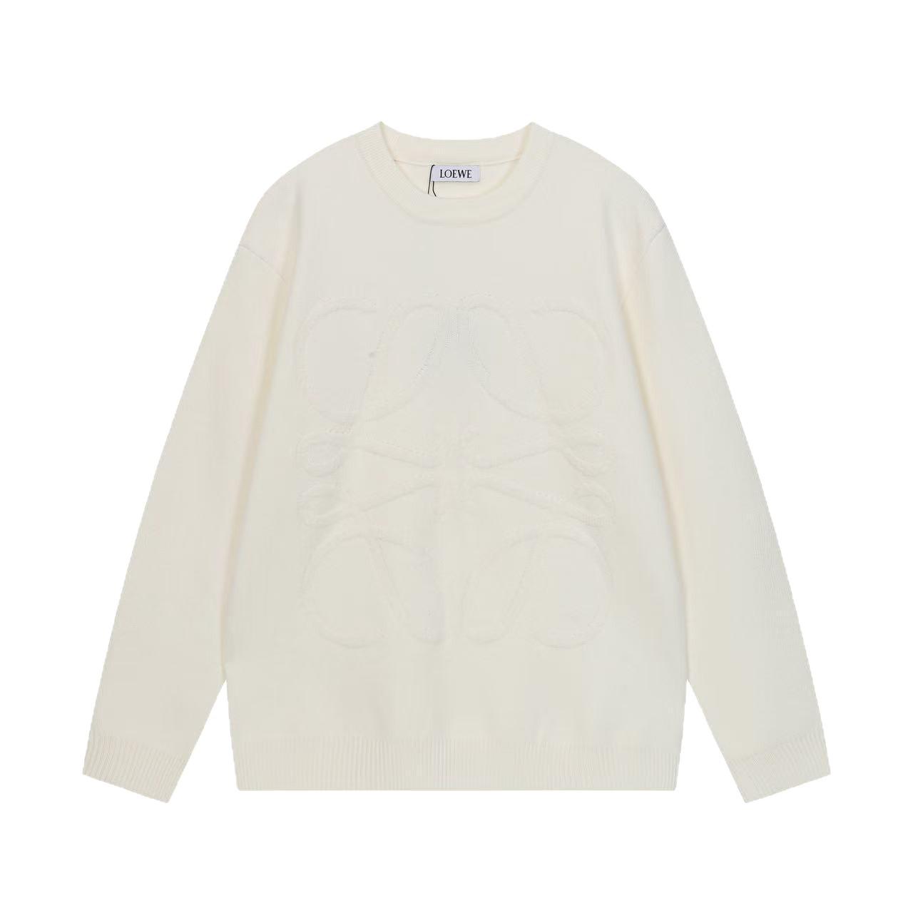 

Unisex Light Luxury Jacquard Knit Sweater - Autumn/Winter, Round Neck, LOW Letter Design. M білий