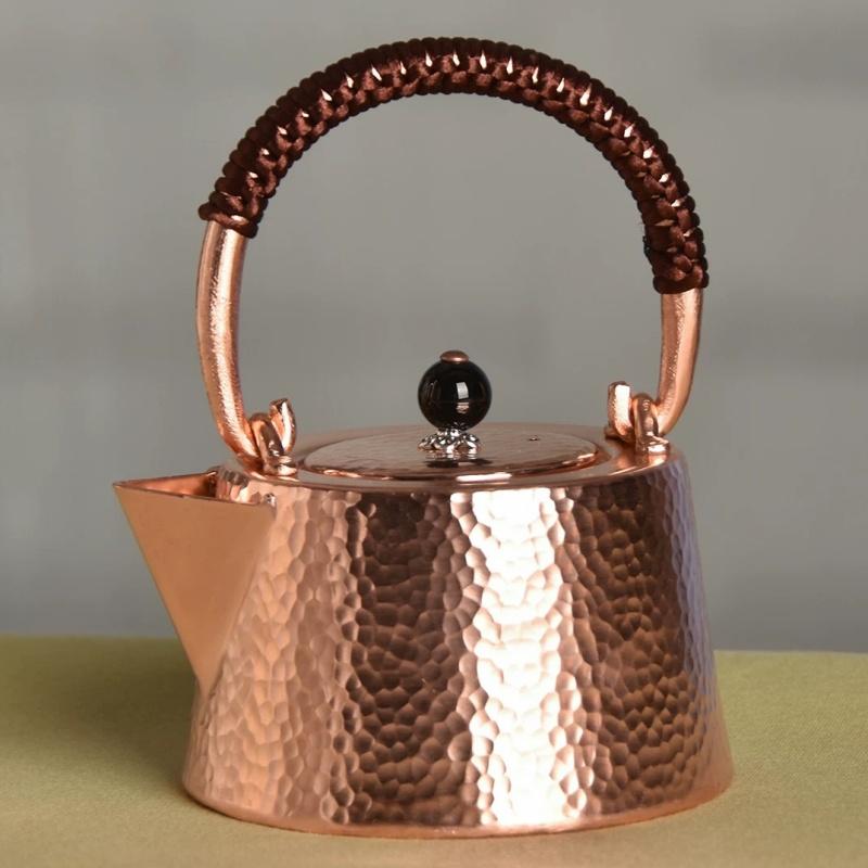 Vintage Pure Copper Coffee Pot,Hammer Texture Teaware 350 Ml Boil Milk Tea Weave Handle Carry By Hand Kettle ,Handcrafted Teapot