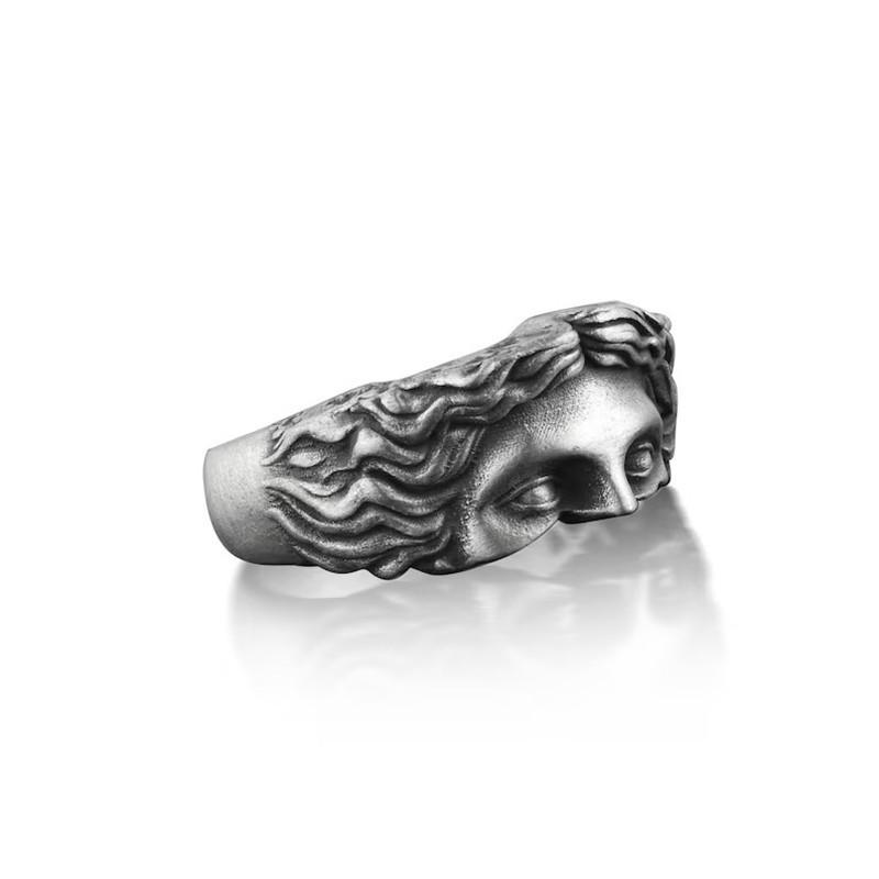 Anillos Para Hombre Anillo Creativo Máscara de Venus, Retro Plata Tailandesa en Relieve Con Anillo de Apertura Ajustable Regalo de Confesión