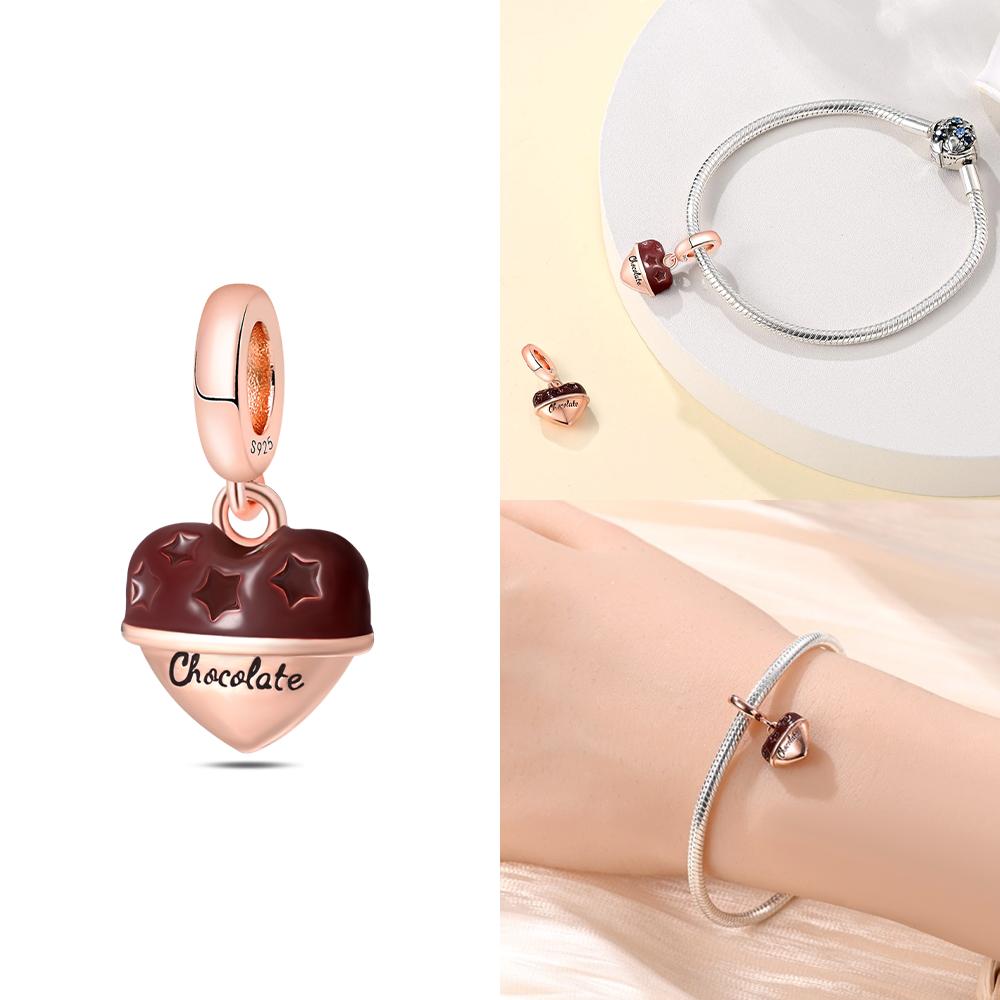 Authentic Charm Bead Charms copper Pink Colorful Doughnut Cake Ice Cream Coffee Cup Bead Charms Compatible With Bracelets Women Jewellery Diy Delicate