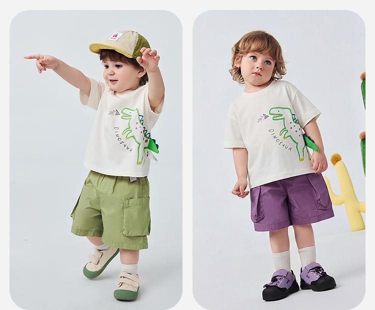 [Cotton] Mini Balabala Boys' Short sleeved T-shirt Cute Dinosaur Top Animal Pattern 2026 Summer