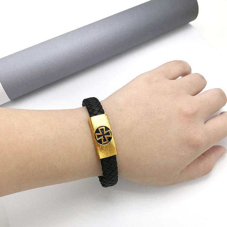 Vietnam Sandgold Persönlichkeit Ruyi Abakus Lederarmband für Männer - Dominanter Ethnischer Stil, Vergoldet.