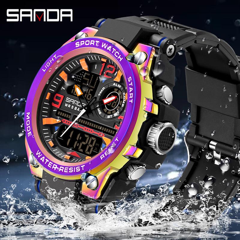 Sanda Men's Multifunctional Waterproof Sports Watch with Luminous Display