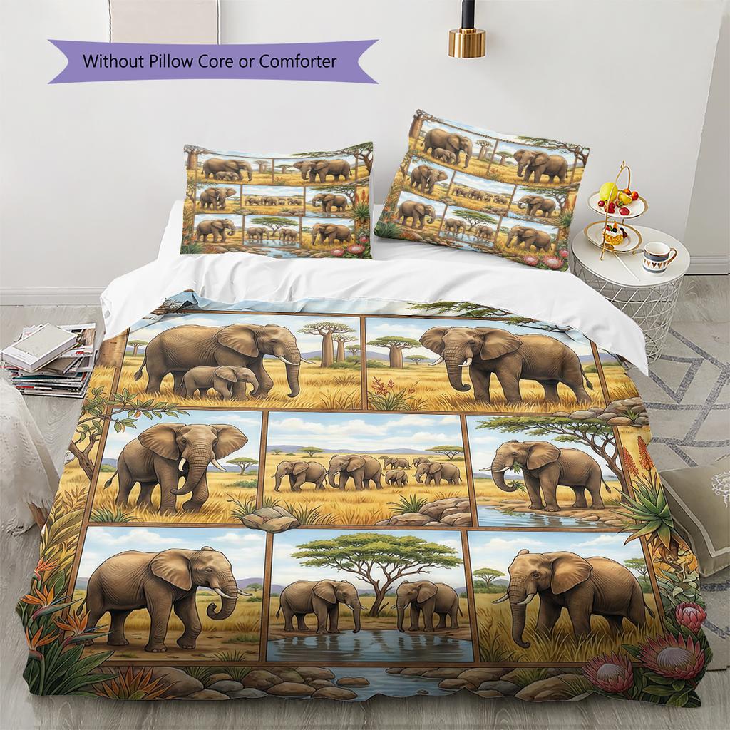 Retro Oil Painting Animals Pattern Bedding,Quilt Set Quilt Cover Pillowcase Home Birthday Gift (1 * Duvet Cover + 2 * Pillowcase, Without Core)