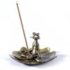 Lovely Alloy Meditation Frog Backflow Incense Burner with Metal Plate Ashtray Zen Sandalwood Incense Sticks Holder