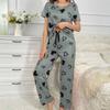 Women's love-themed printed short-sleeved long pants home wear, simple and casual pajamas
