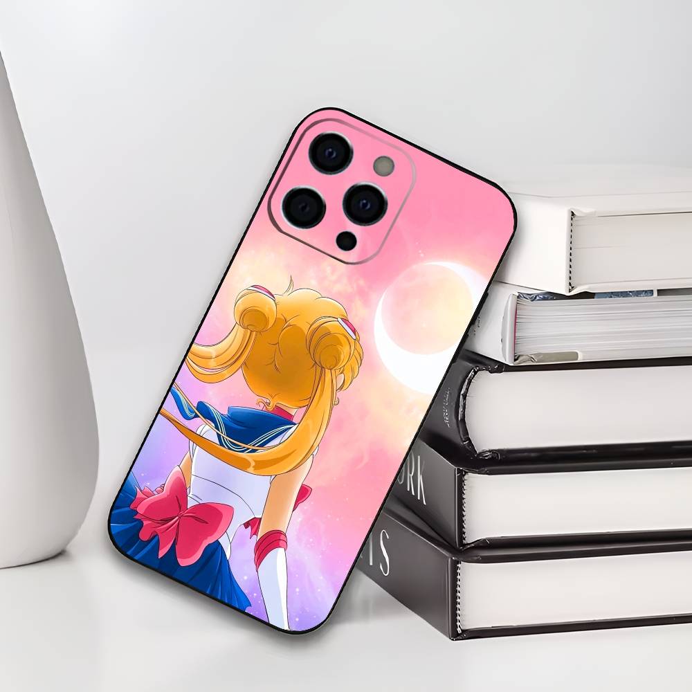 S-Sailor M-Moons Phone Case For IPhone 17,16,15,14,13,12,11,Plus,Pro,Max,Plus,XS,soft case Black silicone