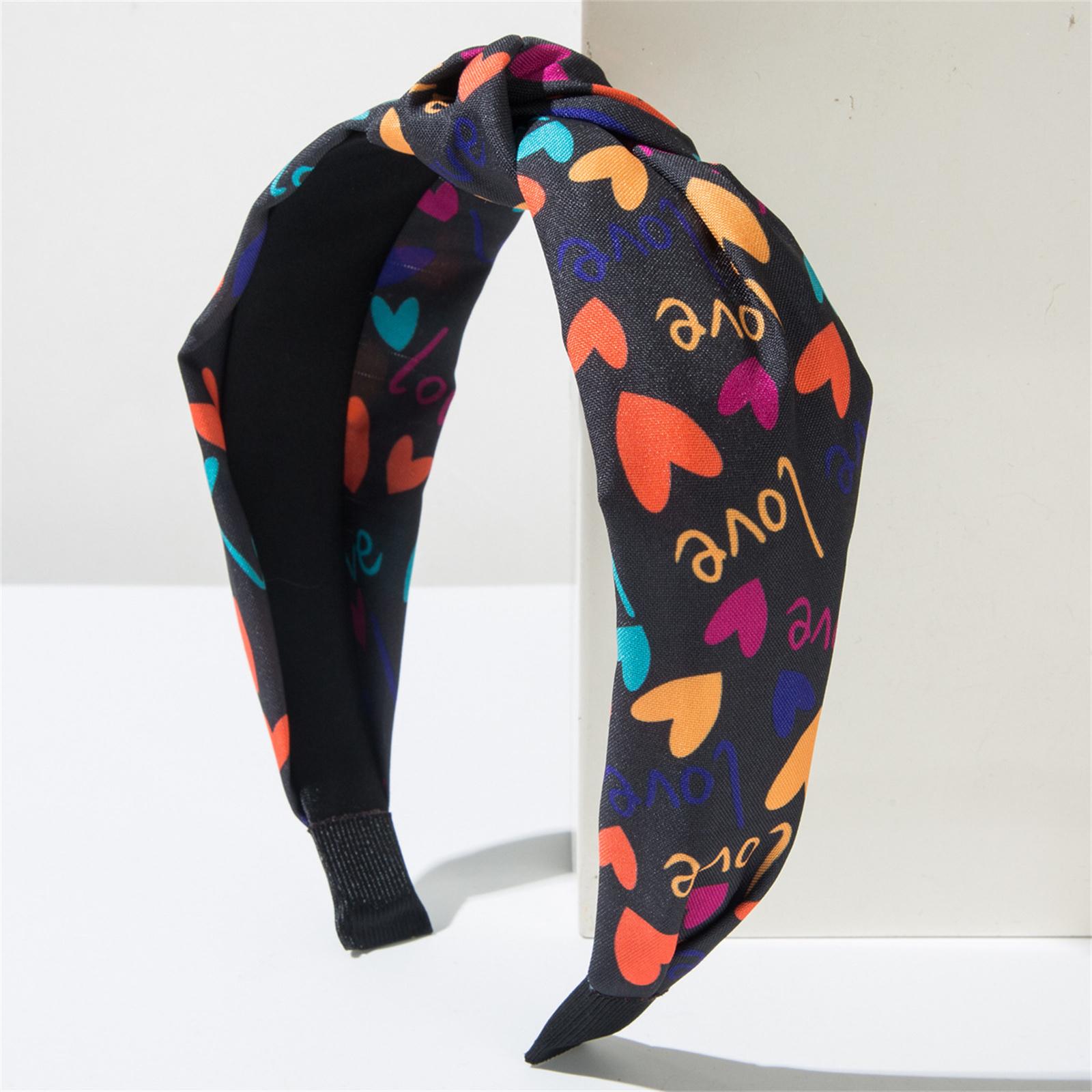 

Valentine s Day Sweet Versatile Knotted Fabric Printed Heart Headband - Daily Party Hair Accessory One Size