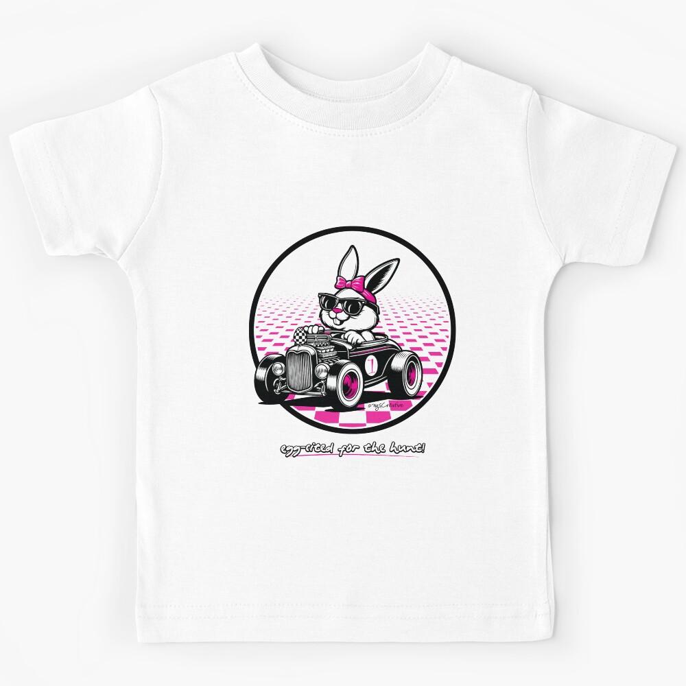 bunny on the hunt! Hot Rod Bunny Girl Design Kids T-Shirt 170