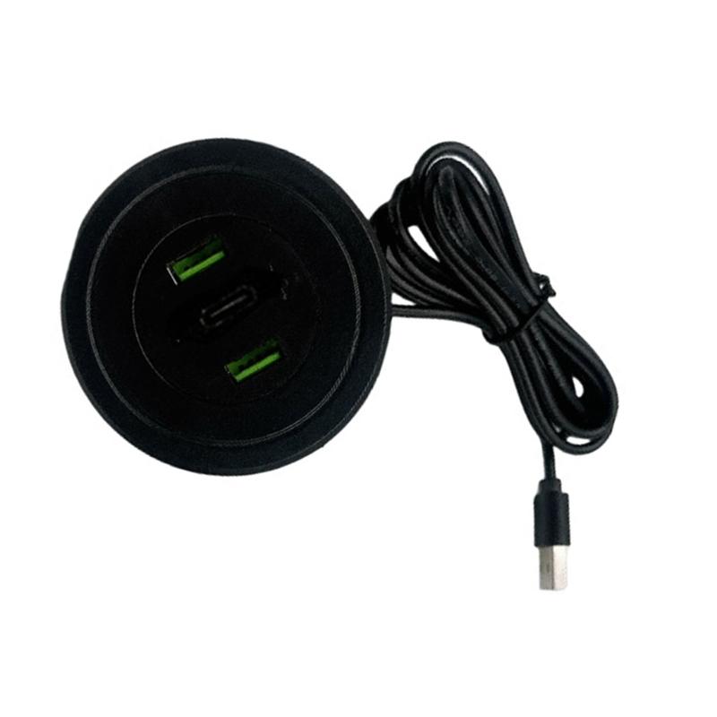 3 Port USB Desktop Embedded Charger For Mobile Phone 3 In 1 USB Computer Desk Data Line Splitter Charging Adapter