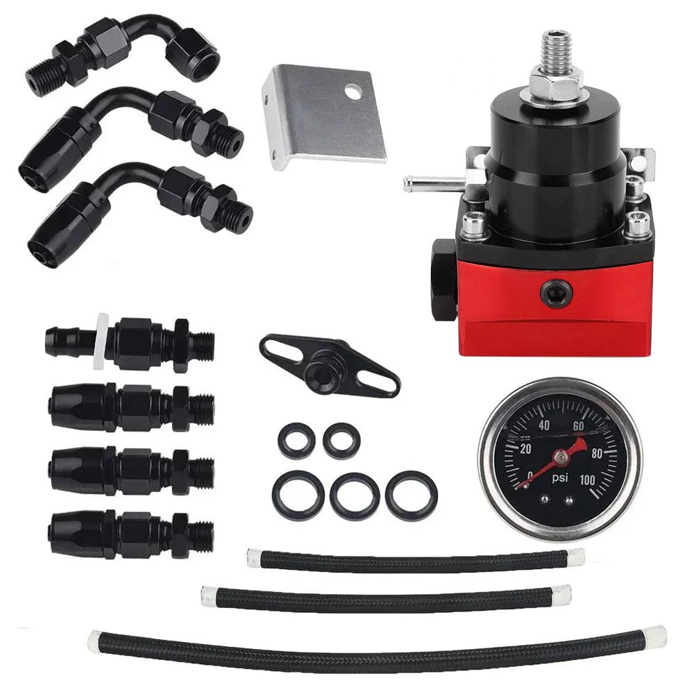Universal Fuel Pressure Regulator Kit Car Fuel Pressure Regulator 100psi Adjustable Oil Gauge AN 6 Fitting End Oil Hose Fitting