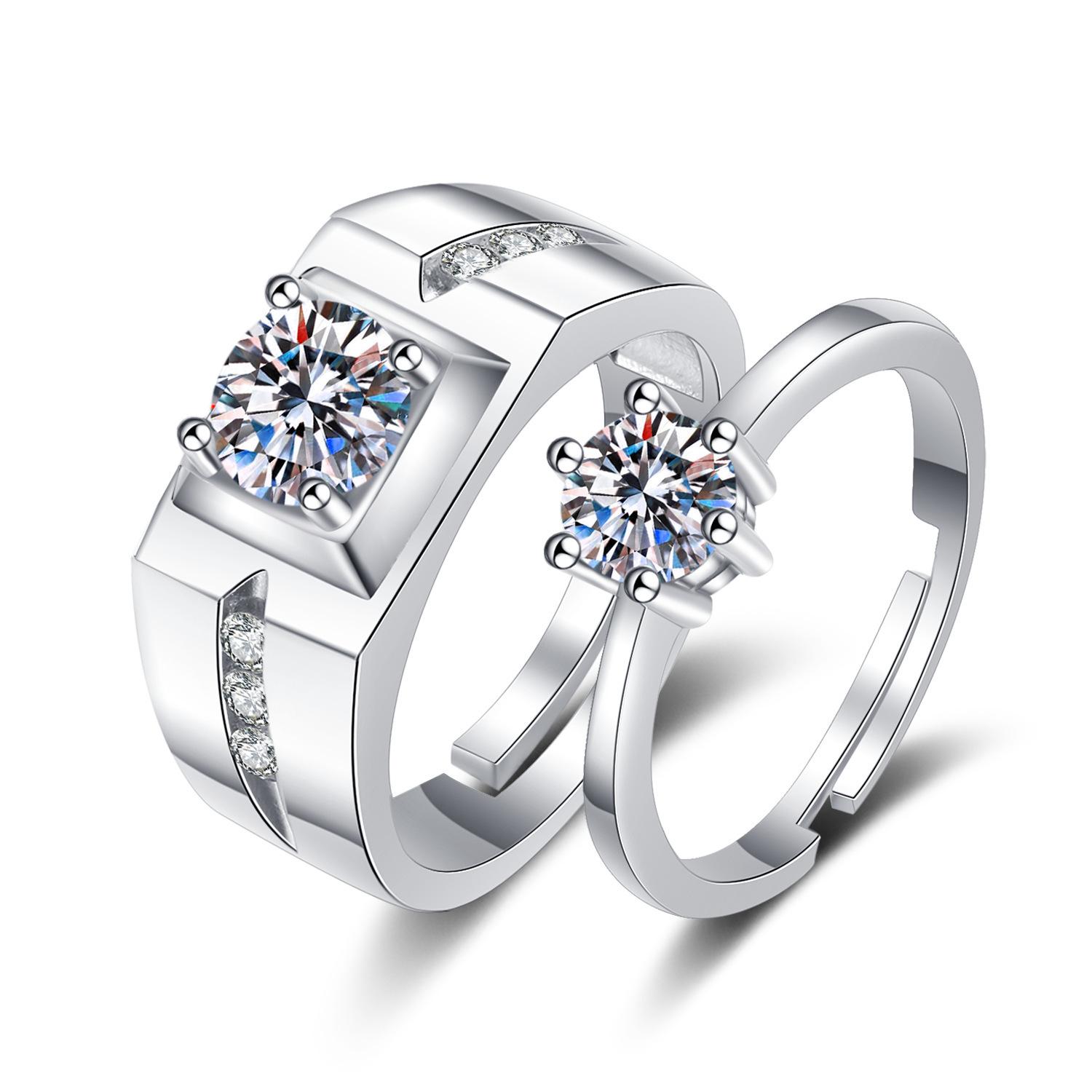 

Fashion Irregular Green Leaves Couple Rings For Women Men Lovers Luxury Zircon Silver Color Open Ring Bride Wedding Jewelry Gift resizable