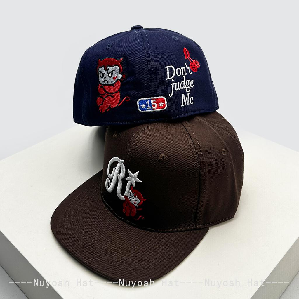 New Men Women Korean Niche Embroidered R Letter Devil Baseball Hats Sunshade Flat Eave Versatile Hardtop Peaked Caps Ins Fashion