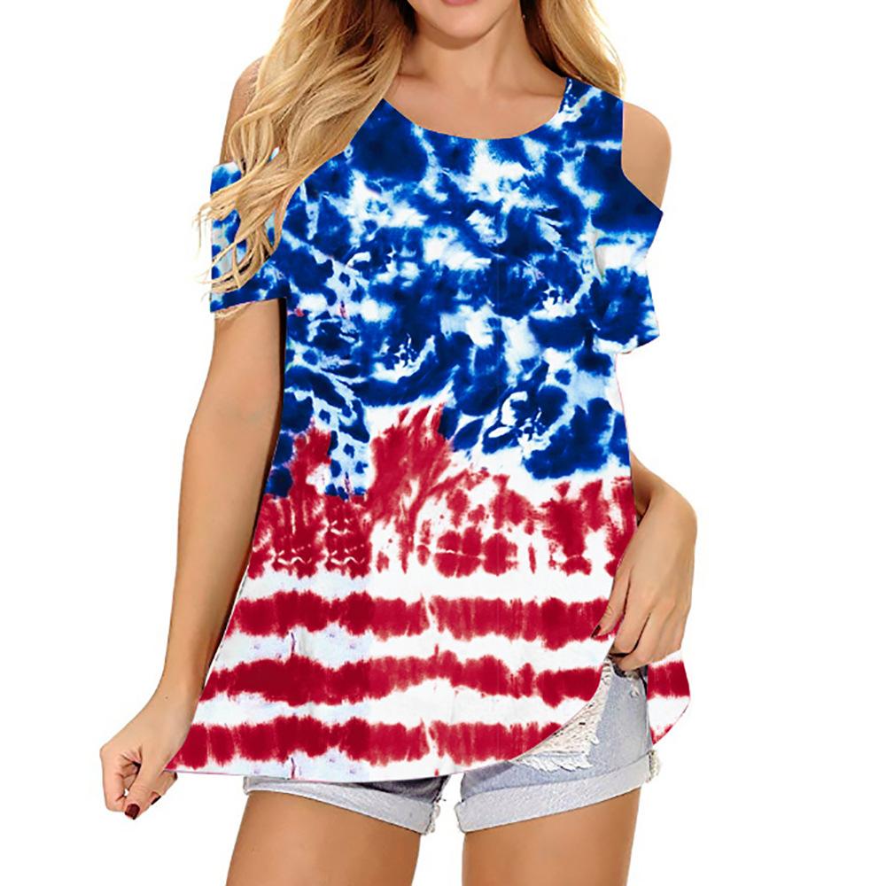 QICED Летний принт с открытыми плечами и коротким рукавом — фото 3