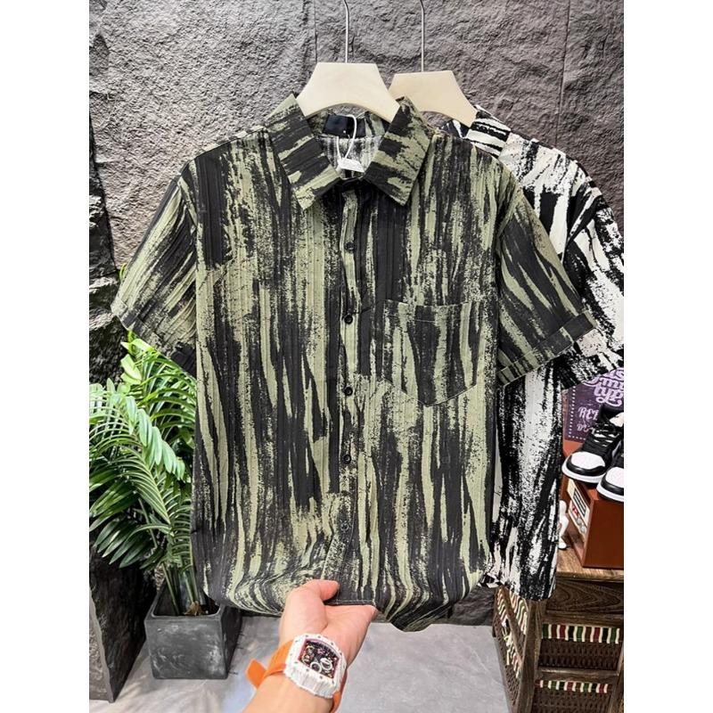 

Niche Retro Ink Splash Design Short-sleeved Shirt Men L зелений