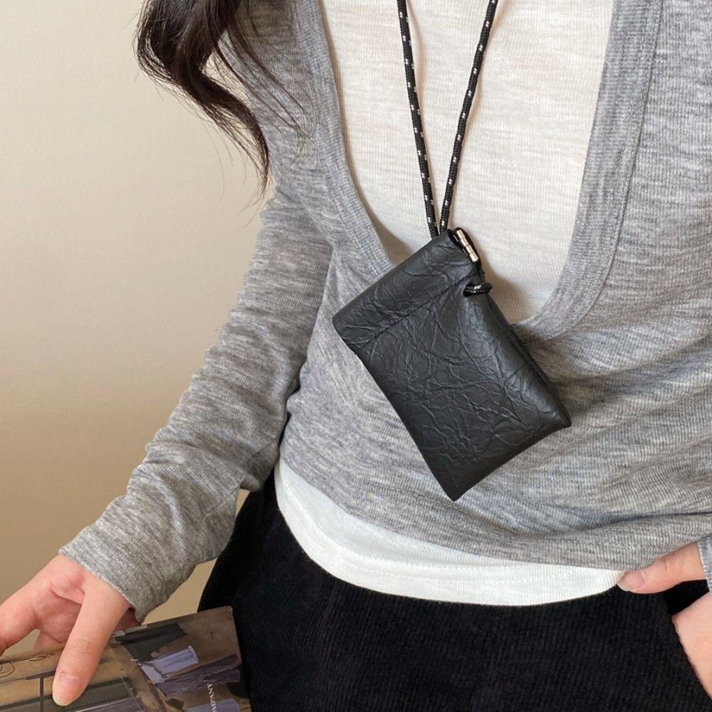 Travel Hanging Neck Coin Purse Korean Style Small Storage Bag Pu Leather Coin Purse  Streetwear