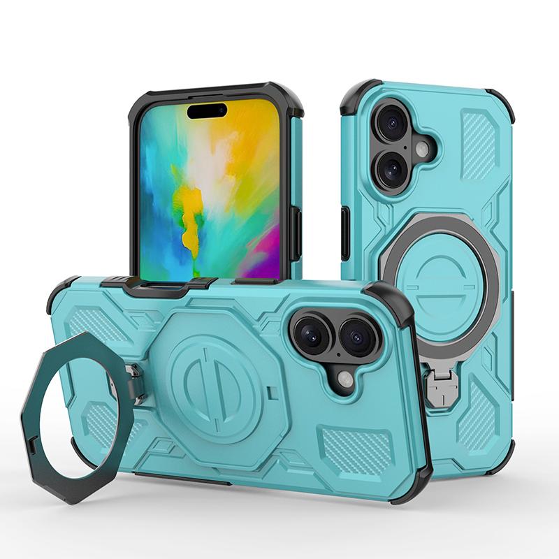 KEYSION Shockproof Magnetic Case for iPhone 16 Pro Max Upright Live Metal Ring Stand Phone Cover for iPhone 15 Pro Max