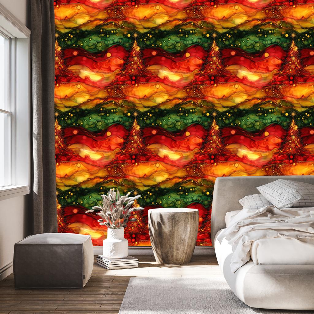 Ink Wallpaper Red, Orange and Gold for Living Room and Bedroom 50x1000