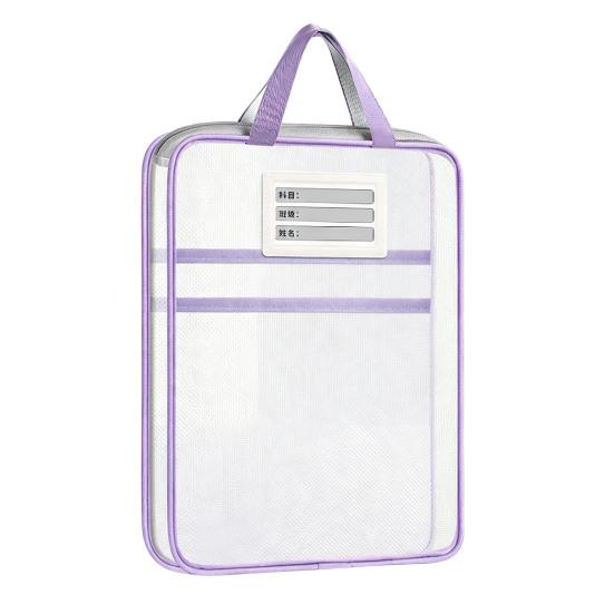 Waterproof Zipper Bags Transparent Nylon Document Bag, Portable Lightweight Mesh File Organizer with Student Study Essentials And Strap, Large