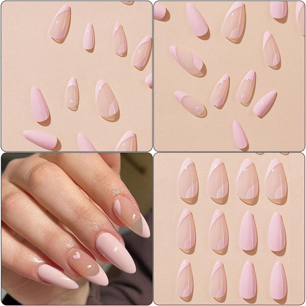 Almond Press On Nails Fake Nails Glossy Acrylic Artificial Nails Stick On Nails for Womens 24Pcs 12Sizes Glue On Nails